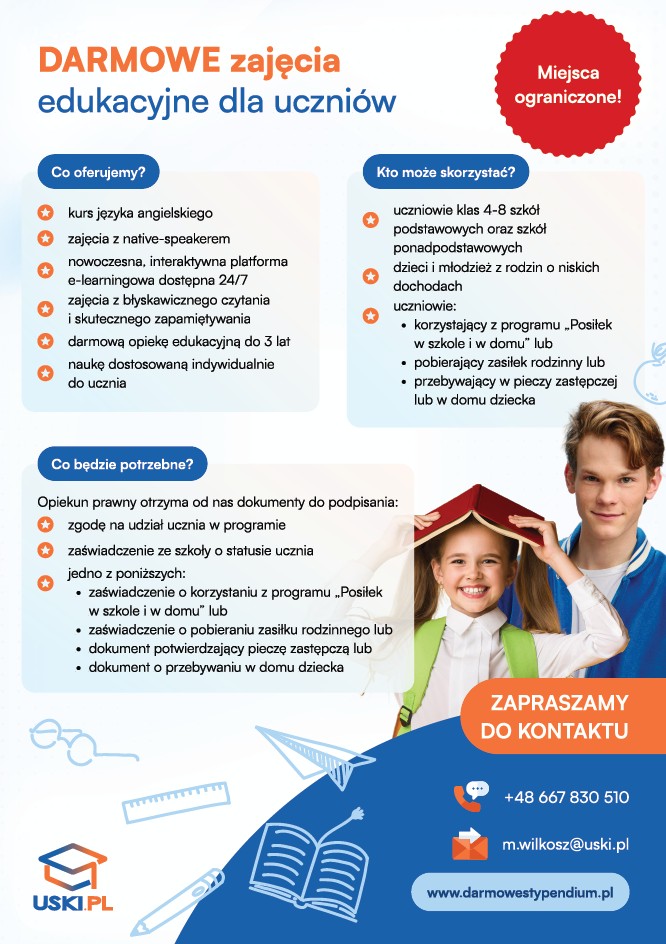 plakat - Darmowe zajęcia edukacyjne